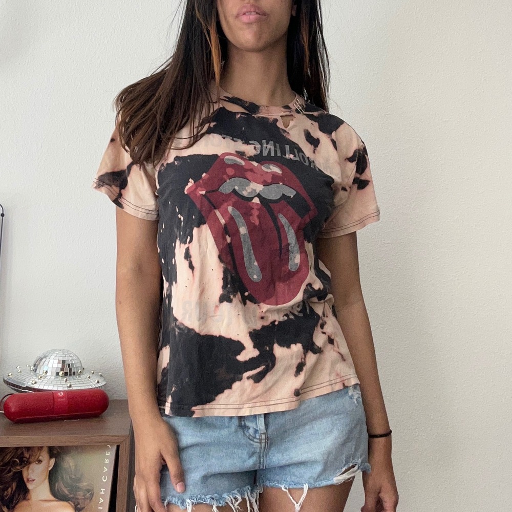 Rolling Stones Band Tee Bleach Dye Grunge Y2K Graphic
